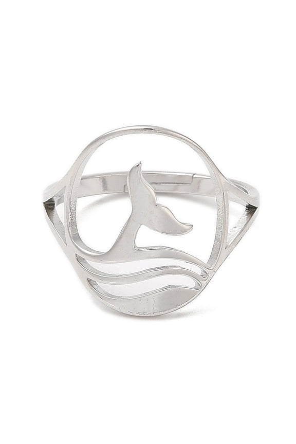 304 Stainless Steel Whale Tail Adjustable Ring for Women Stainless Steel color Size 6(16.5mm)