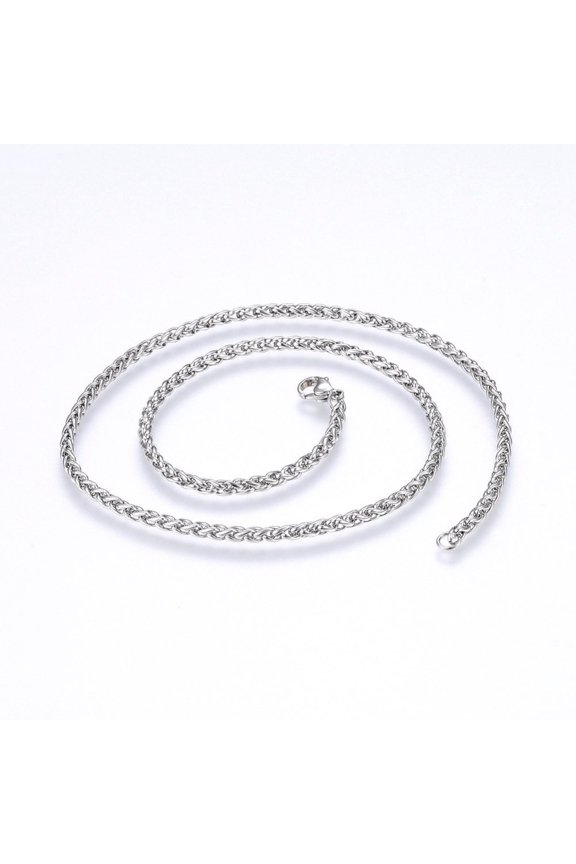 304 Stainless Steel Wheat Chain Necklaces with Lobster Claw Clasps Stainless Steel Color 17.7 inch(45cm) 3mm