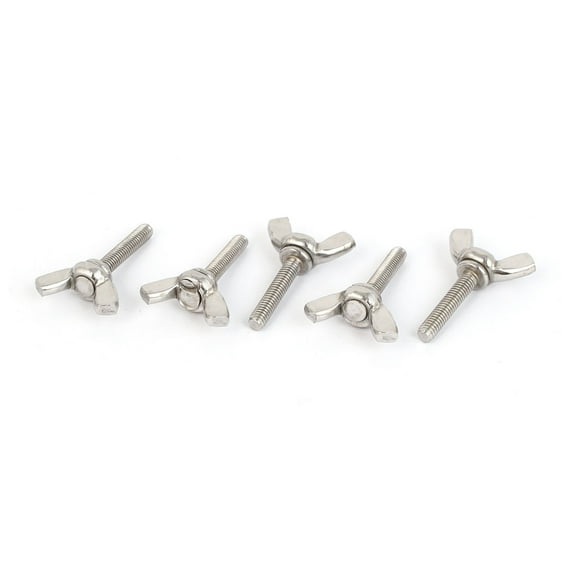 304 Stainless Steel Wing Bolt Butterfly Screw Silver Tone M4 x 20mm Thread 5pcs