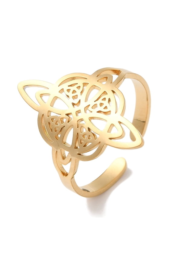 304 Stainless Steel Knot Open Cuff Rings for Women Real 18K Gold Plated 23mm Adjustable