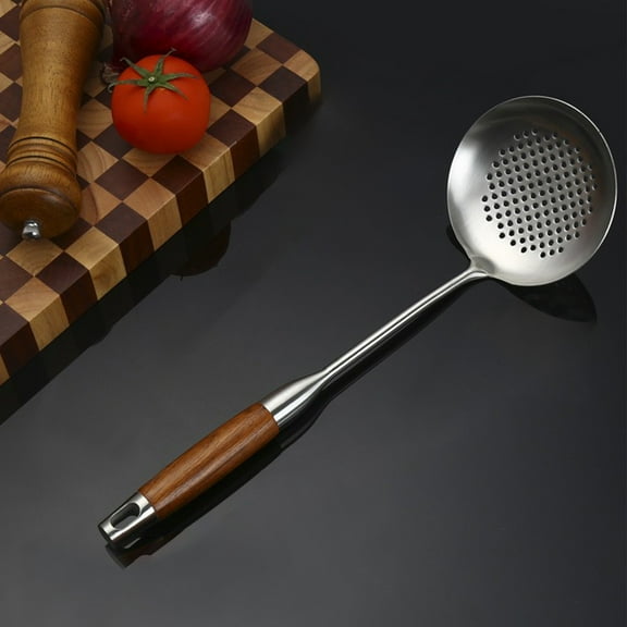 304 Stainless Steel Wok Spatula with Wood Handle - Skimmer Spoon for Cooking Stir Fry - Long Handle Kitchen Turner for Nonstick Cookware - Multipurpose Cooking Utensil for Home Kitchen - 14.96 Inch