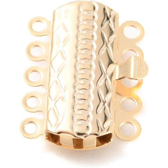 304 Stainless Steel box Clasps Multi-Strand Clasps 5-Strands 10-Holes Rectangle with Flower Golden 19.5x14x3mm Hole: 1.4mm 304 Stainless Steel