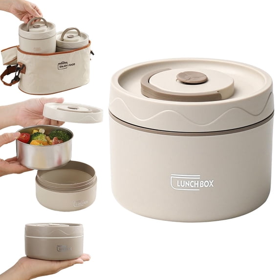 304 Stainless Thermal Lunch Box,Insulated Lunch Jar Wide Mouth Bento Box with Handle,Modern Design,Portable Round Shape Food Container for Soup,Lightweight,Easy to Carry(800ml White)
