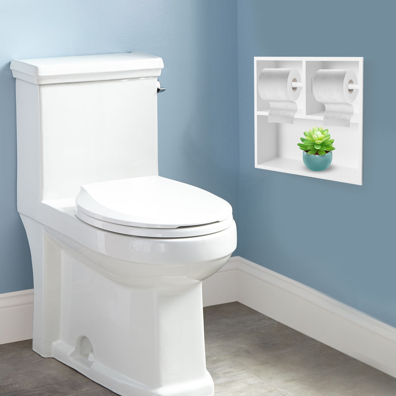 304 Stainless White Recessed Modern Steel Toilet Paper Holder Dual Toilet Roll Holder 12.2*3.94*12.2