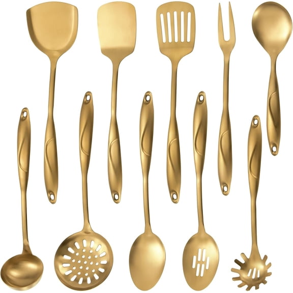 304 Stainlss Steel Kitchen Utensils Set, 10 count Metal Cooking Utensil, Matte Kitchen Gadget Cookware and Kitchen Tool Set, Dishwasher Safe()