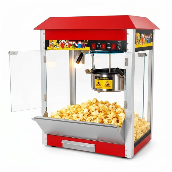 304 Steel Popcorn Machine, Tempered Glass Popcorn Maker, Multi Use Popper for Home Carnival Store
