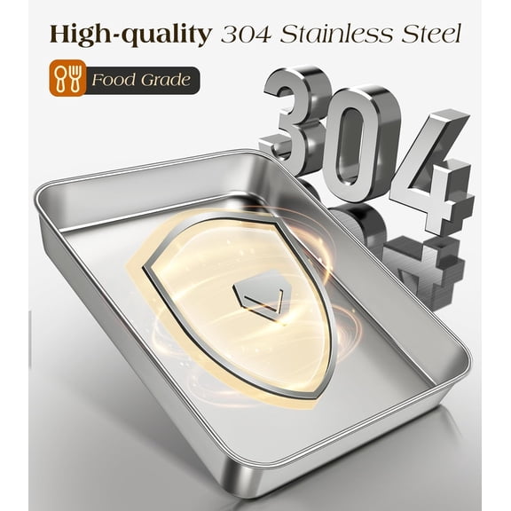 304 stainless steel baking pan with lid, 12 x 9 x 2 inch rectangular cake pan with lid, commercial grade bakeware, suitable for cakes, brownies, casseroles, non-toxic, heavy duty, dishwasher safe