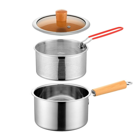 Stainless steel deep fryer, 304 stainless steel cooking pot, milk pot, pot stainless steel deep fryer pot with strainer basket and handle, for chicken, fish, multi-purpose kitchen cookware