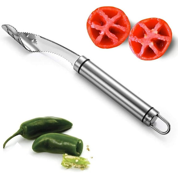 Jalapeno Pepper Corer Tools Stainless Steel Chili Corer Remover?Pepper Corer Seed Remover Tomato Seed Remover with Serrated Edge for Barbecue Kitchen Tool Gadgets