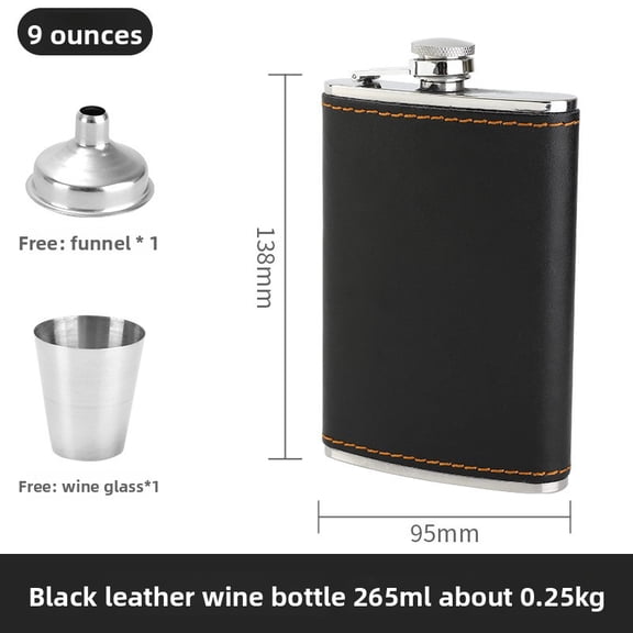 304 stainless steel portable small wine jug, 265ml capacity, free 1 funnel and wine glass, suitable for outdoor travel with fine wine.