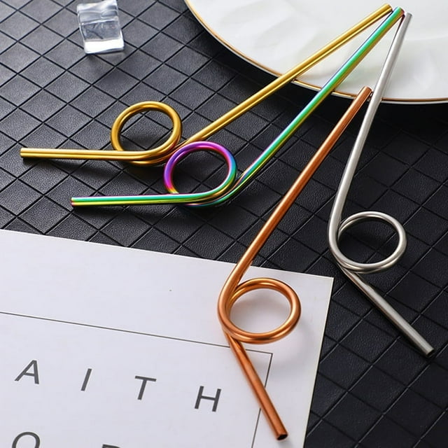 304 stainless steel straw set creative color curved drink straw metal
