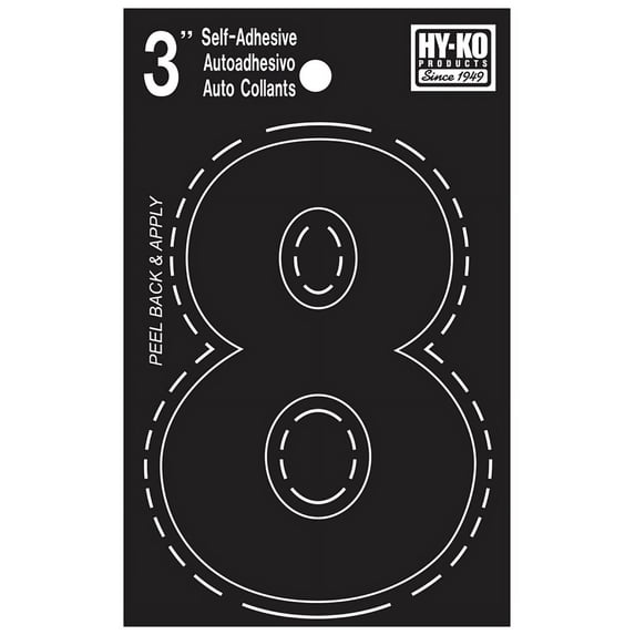 30408 Address Numbers, "8", Black Vinyl, Adhesive, 3-In. - Quantity 10