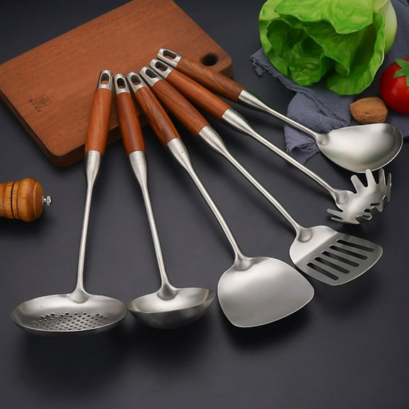 304Stainless Steel Wok Spatula Wood Handle Cooking Shovel Ladle Kitchen Utensils E YIWEI