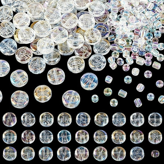 304pcs Transparent Colored Alphabet Beads Glass Letter Beads for Bracelets 10mm AB Color Flat Round Alphabet Beads Small Spacer Beads for Jewelry Making DIY Crafts