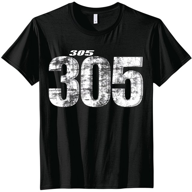305 Miami Area Texture Design Black T Shirt Stylish Tee with White
