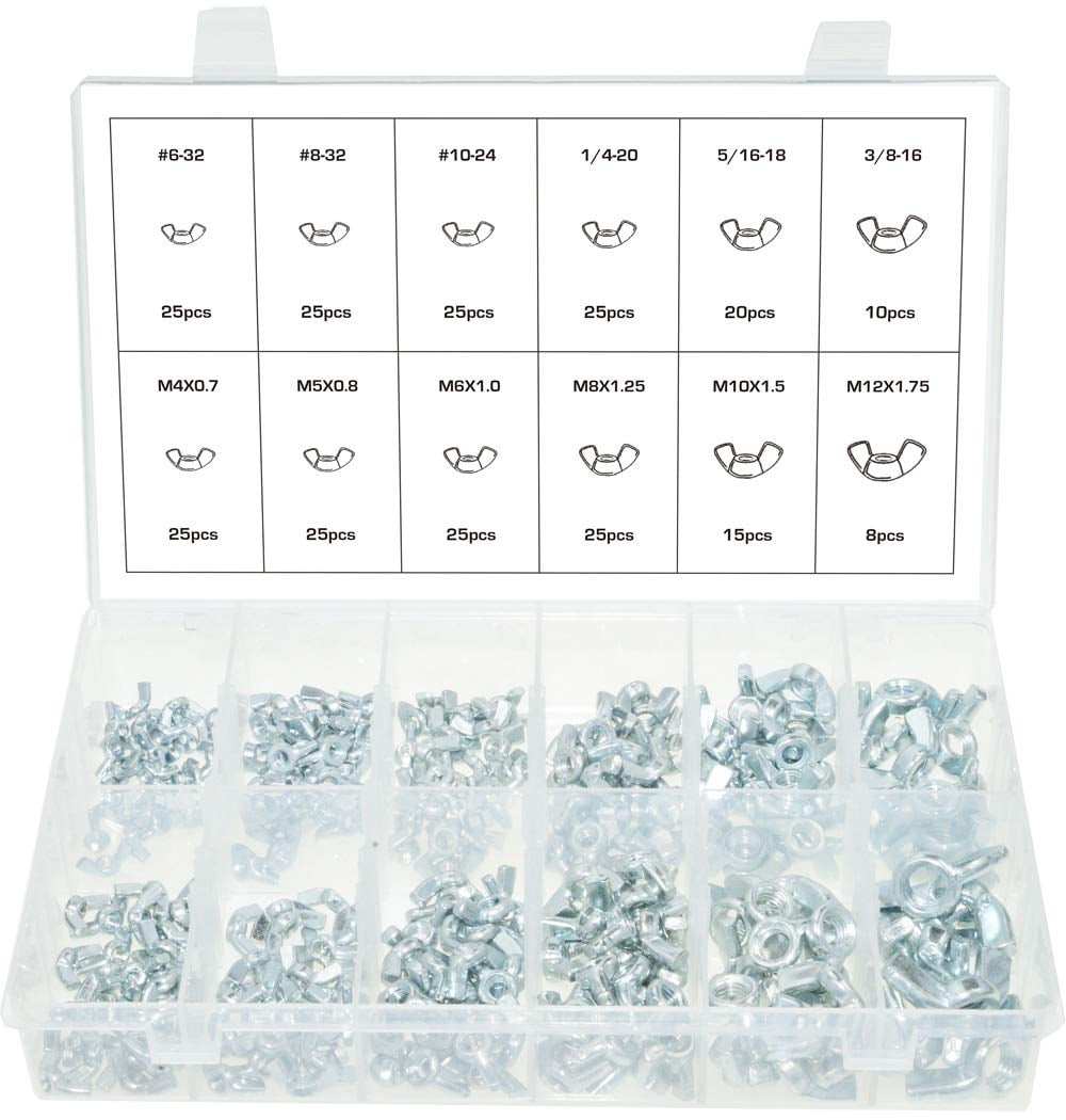 30530 SAE and Metric Steel Wing Nut Assortment, Size from 6 to 3/8
