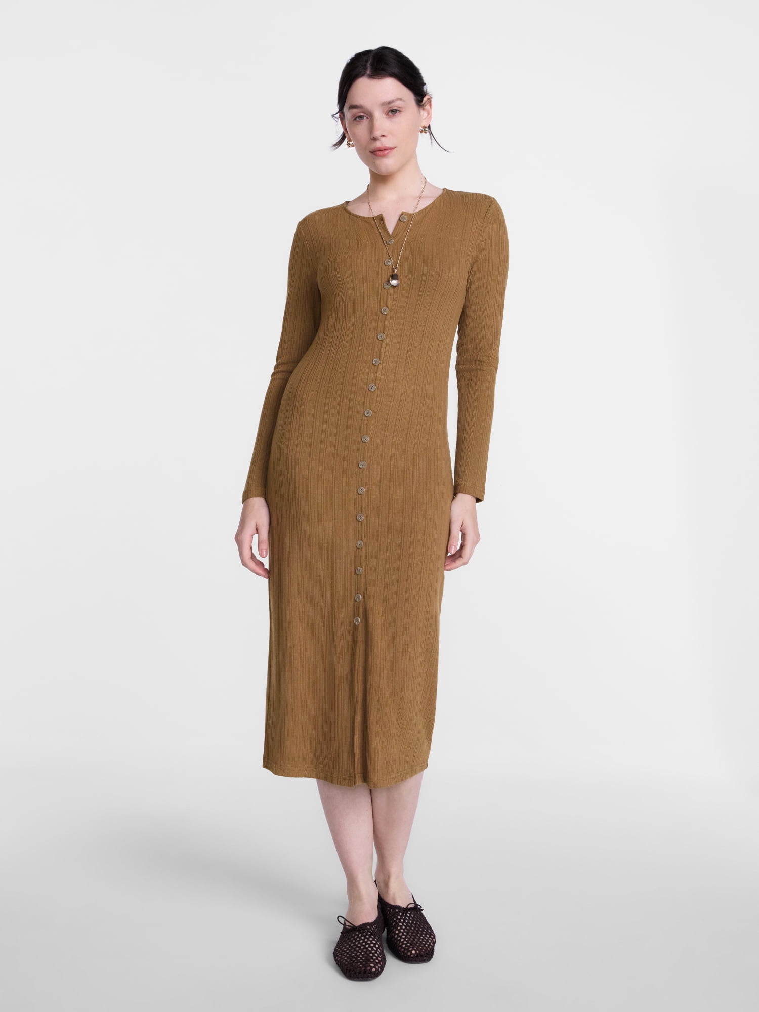 Scenario Women's Cardigan Midi Dress with Long Sleeves, Sizes XS-XXXL
