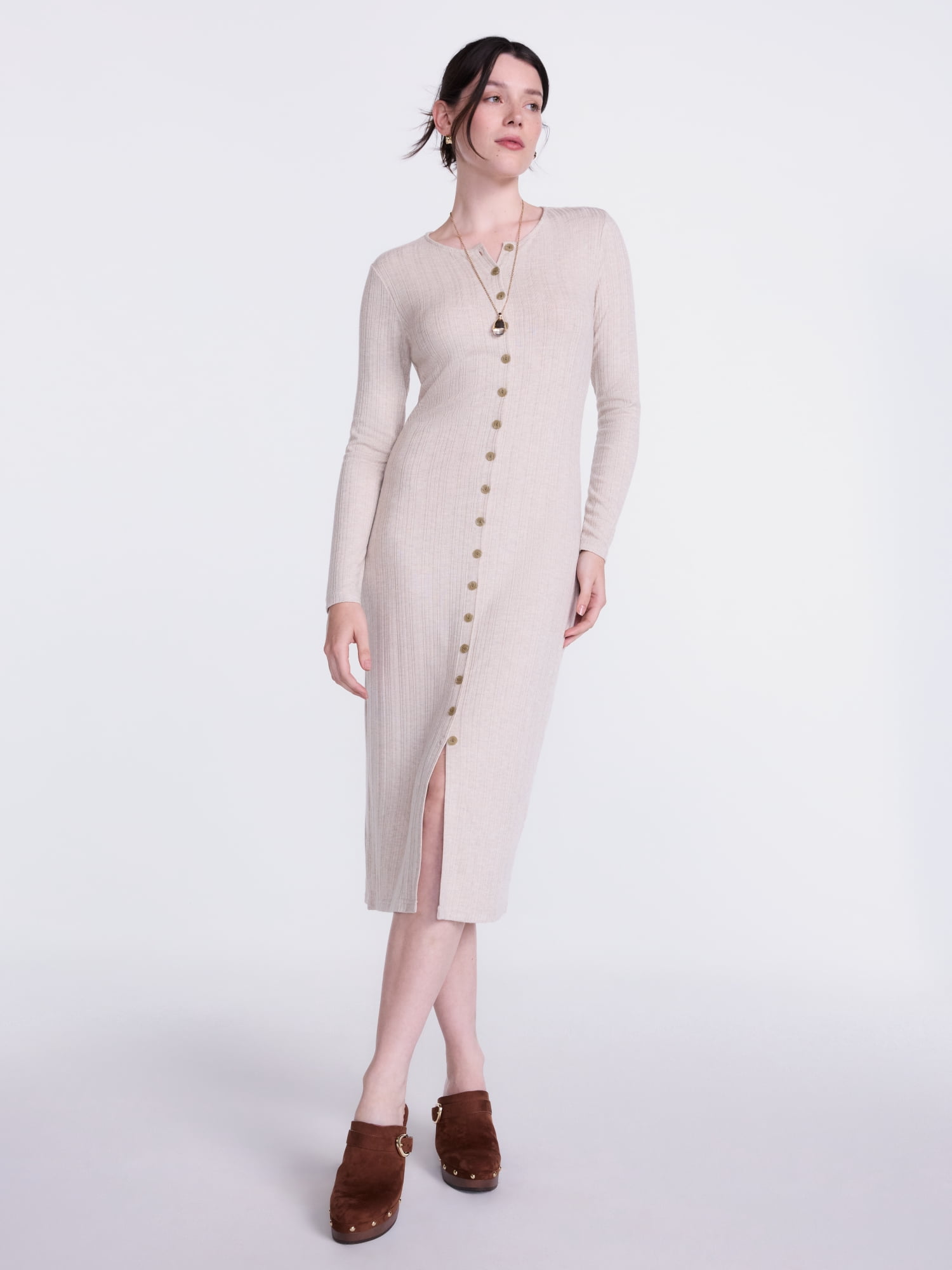 Scenario Women's Cardigan Midi Dress with Long Sleeves, Sizes XS-XXXL
