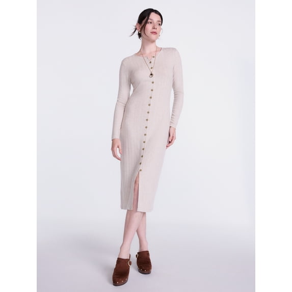 Scenario Women's Cardigan Midi Dress with Long Sleeves, Sizes XS-XXXL