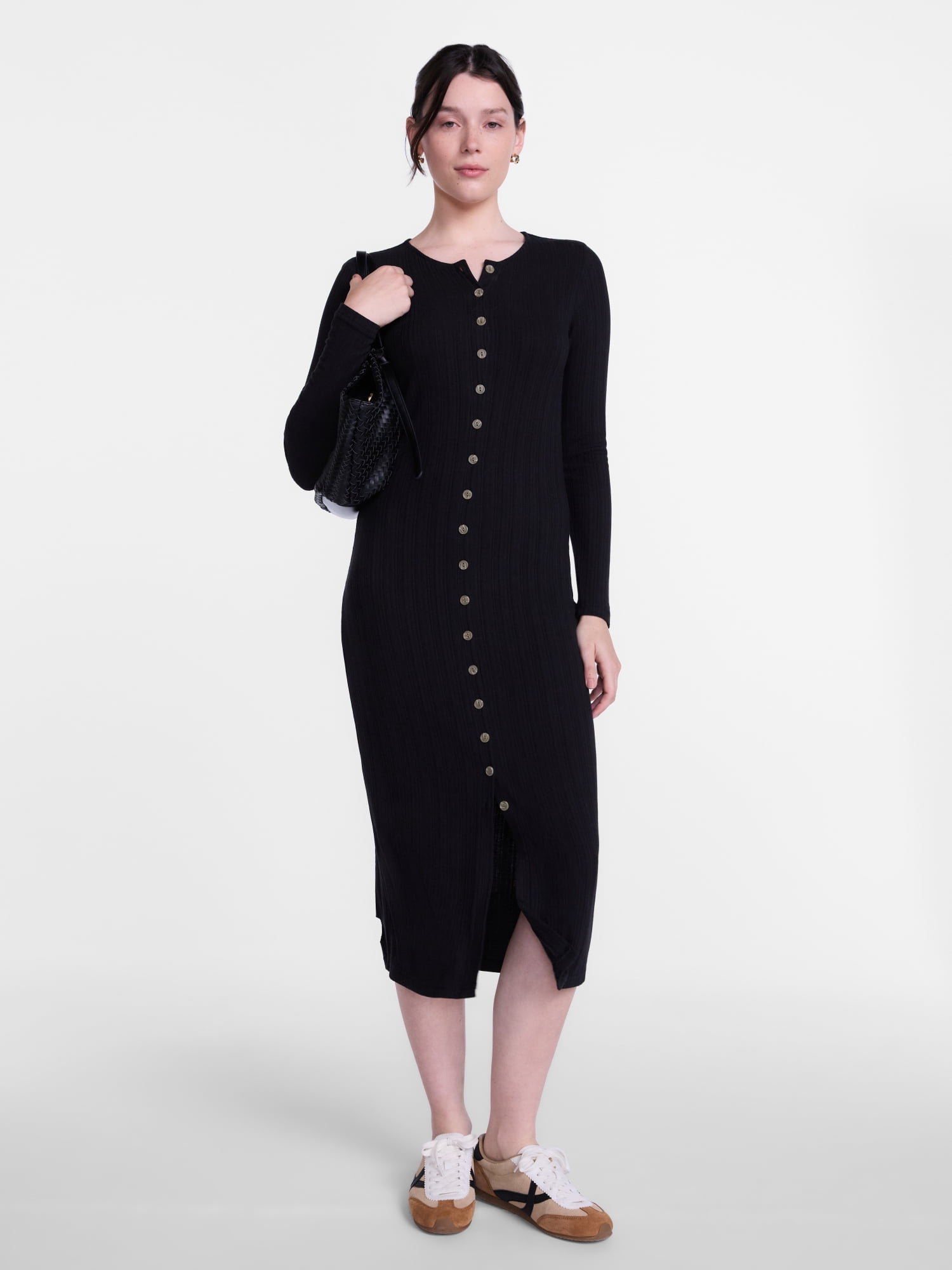 Scenario Women's Cardigan Midi Dress with Long Sleeves, Sizes XS-XXXL