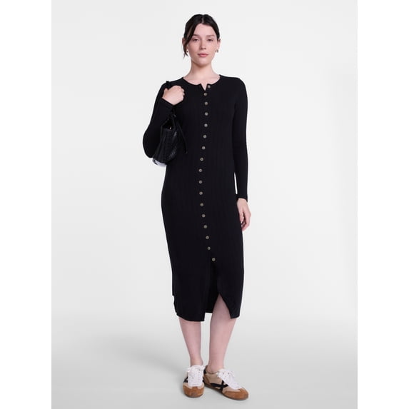 Scenario Women's Cardigan Midi Dress with Long Sleeves, Sizes XS-XXXL