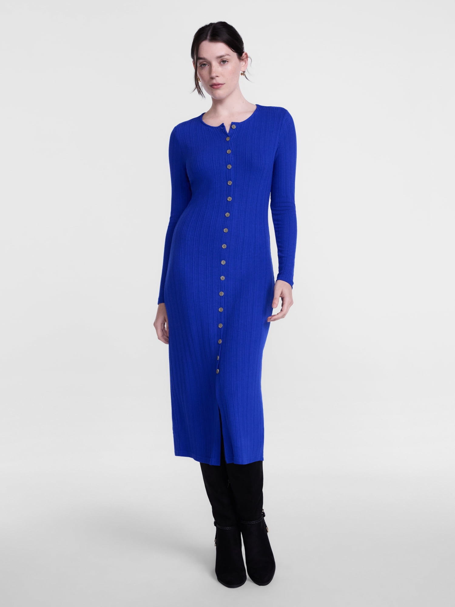 Scenario Women's Cardigan Midi Dress with Long Sleeves, Sizes XS-XXXL
