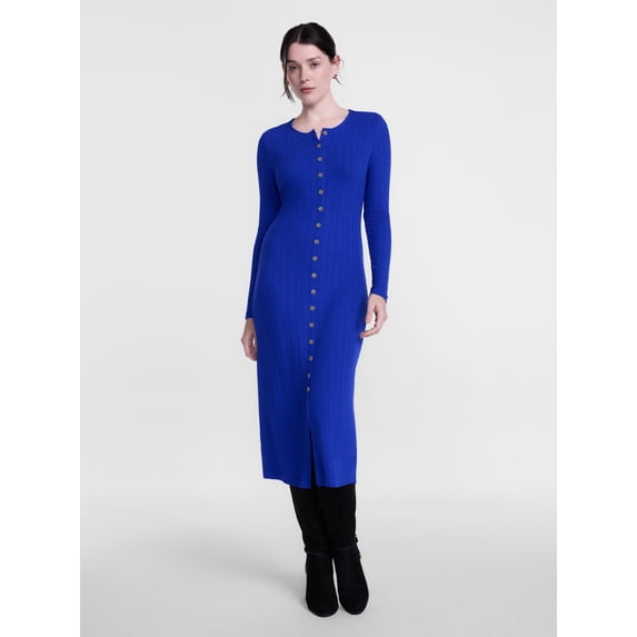 Scenario Women's Cardigan Midi Dress with Long Sleeves, Sizes XS-XXXL