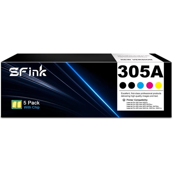 305A Toner Cartridge 5-Pack Compatible for HP305A CE410A CE411A CE412A CE413A 305X for LaserJet Pro M351a MFP M375nw M451 MFP M475 (2Black/1Cyan/1Yellow/1Magenta)
