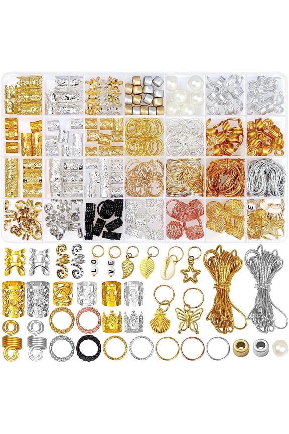 305PCS Hair Jewelry Accessories for Women Braids, Dreadlock Accessories Beads Loc Jewelry, Hair Decoration with Cuffs Charms Braids Gold Silver Rings Coils Pearl Wire Wrapped