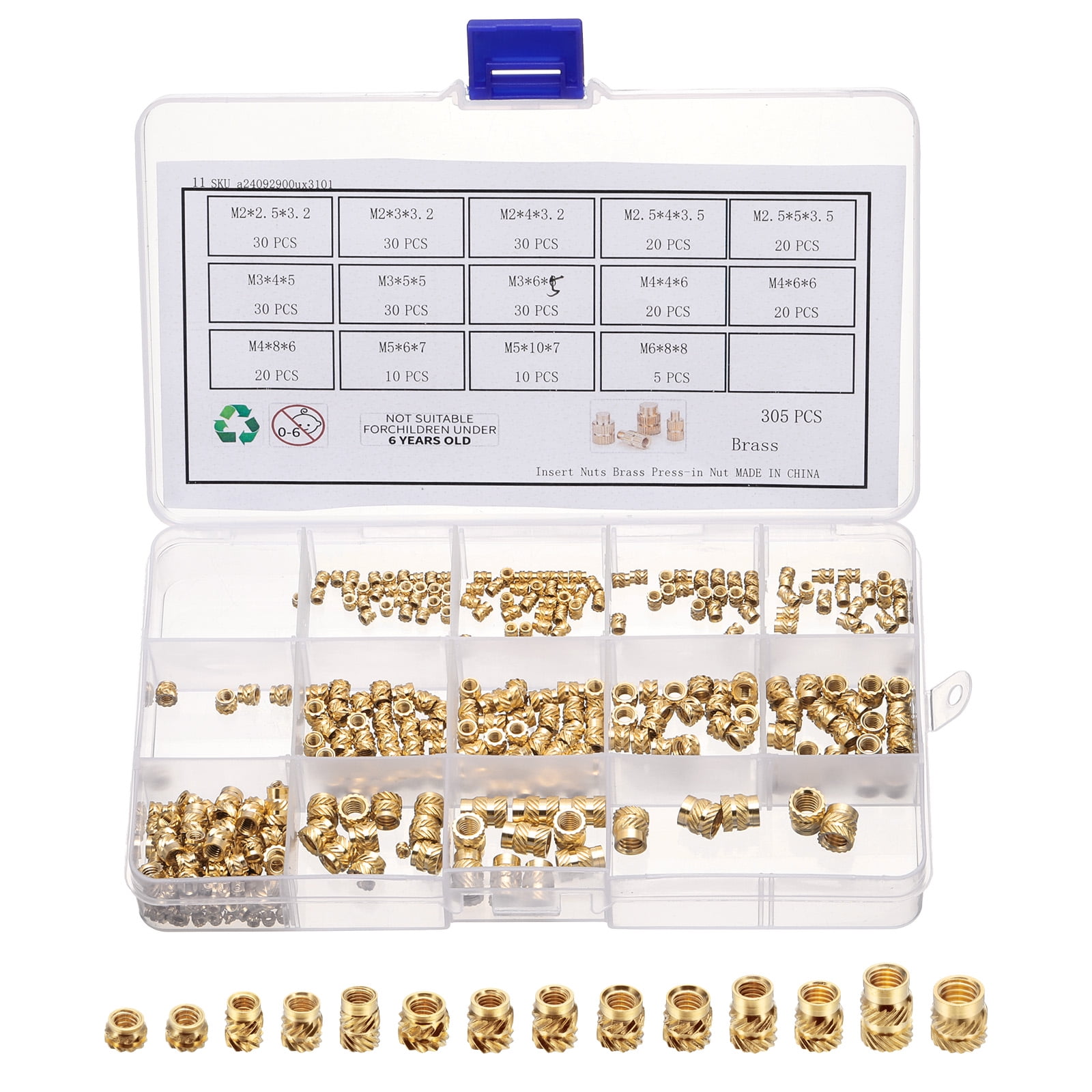 305Pack M2 M2.5 M3 M4 M5 M6 Metric Threaded Inserts Brass Heat Set ...