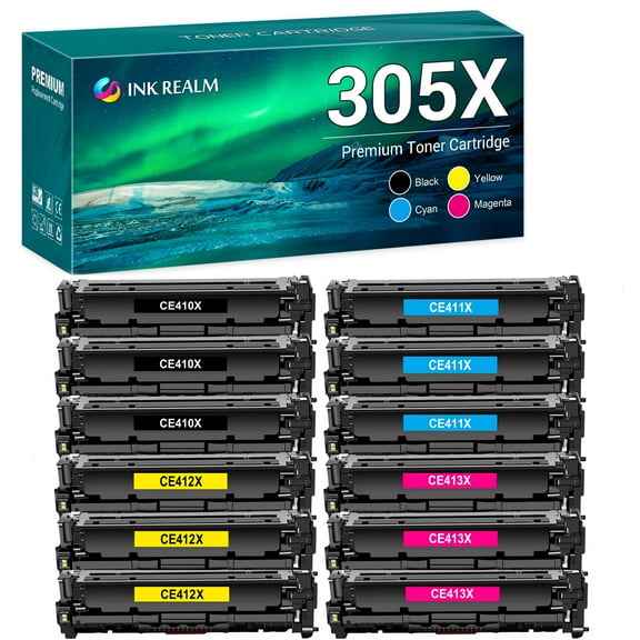 305X 305A Compatible Toner Cartridge for HP 305X CE410X for HP Laserjet Pro 400 M451dn M451nw M475dn M475dw M451dw M375nw Pro MFP M476nw M476dn M476dw Replacement Printer Ink 3BK+3C+3M+3Y, 12-Pack
