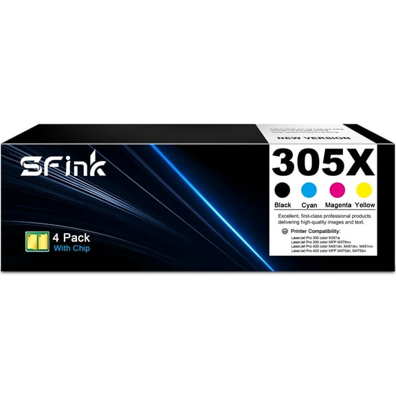 305X Toner Cartridges Compatible for HP 305X CE410X CE411X CE412X CE413X for LaserJet Pro 300 M351a MFP M375nw LaserJet Pro 400 M451 MFP M475 Printers( Black Cyan Magenta Yellow ) 4 Pack