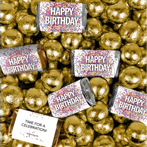 306 Pcs Happy Birthday Candy Confetti Assorted Wrapped Chocolate Miniatures and Milk Chocolate Gold Foil Ball Mix (4.86lb)