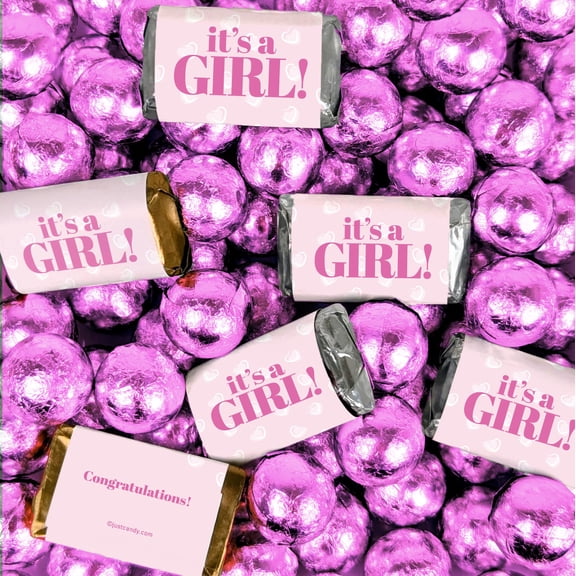 306 Pcs It's A Girl Hearts Themed Hershey's Miniatures and Chocolate Balls (4.86lb)