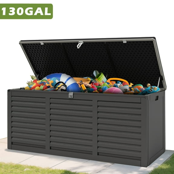 Outdoor Storage Box, 130GAL Waterproof Deck Box, Lockable Pool Patio Storage Indoor Toy Box, Outdoor Storage Bench for Porch, Max Load Weight 600LBS