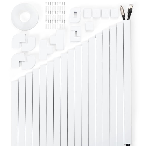306in Cord Hider Kit Covers For Wires On Wall Paintable Wire Cover Cords Cable Mounted Tv White Concealer Raceway Management 18x L17in X W0.95in H0.55in