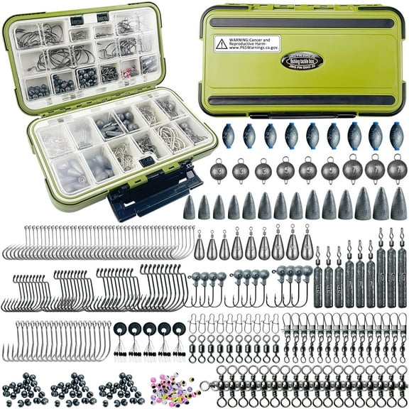 306pcs Fishing Lure Accessories Kit Including Fishing Hooks, Fishing Sinkers Weights, Fishing Rubber Bobber, Jigs,Fishing Beads, Fishing Swivels Snaps, Fishing Gear Kit with Tackle Box