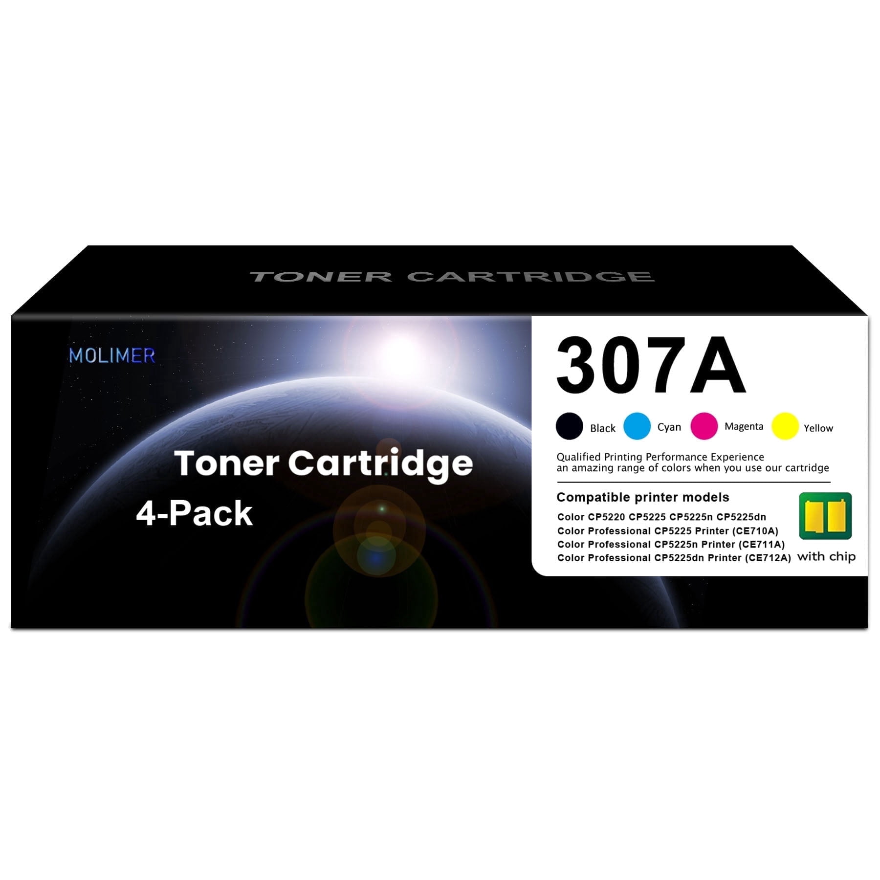 307A CE740A Toner Cartridge 4-Pack Compatible for 307A CE740A Toner Cartridges for Color Laser Professional CP5225 Series Printer (1 Black, 1 Cyan, 1 Magenta, 1 Yellow)