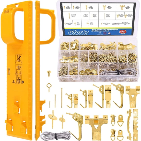 307Pcs Picture Hanging Kit, Picture Frame Hanger Tool with Level Ruler and 306Pcs Nails, H s, Hanging Wire, Screw Eyes, D Ring and Sawtooth Hanger for Frame Hanging Wall Mounting