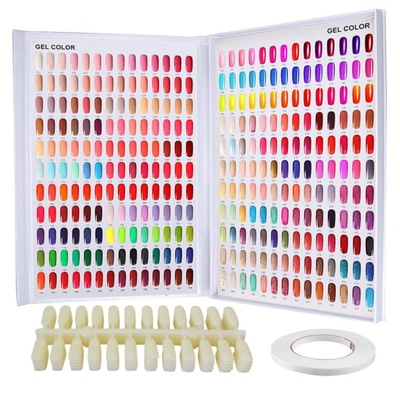 308 Nail Color Chart Display, UV Gel Polish Book Nail Painting Practice Design Board, Fake Tips Nails Sample Display Nail Art for Nail Salons, DIY Nail Art at Home C65