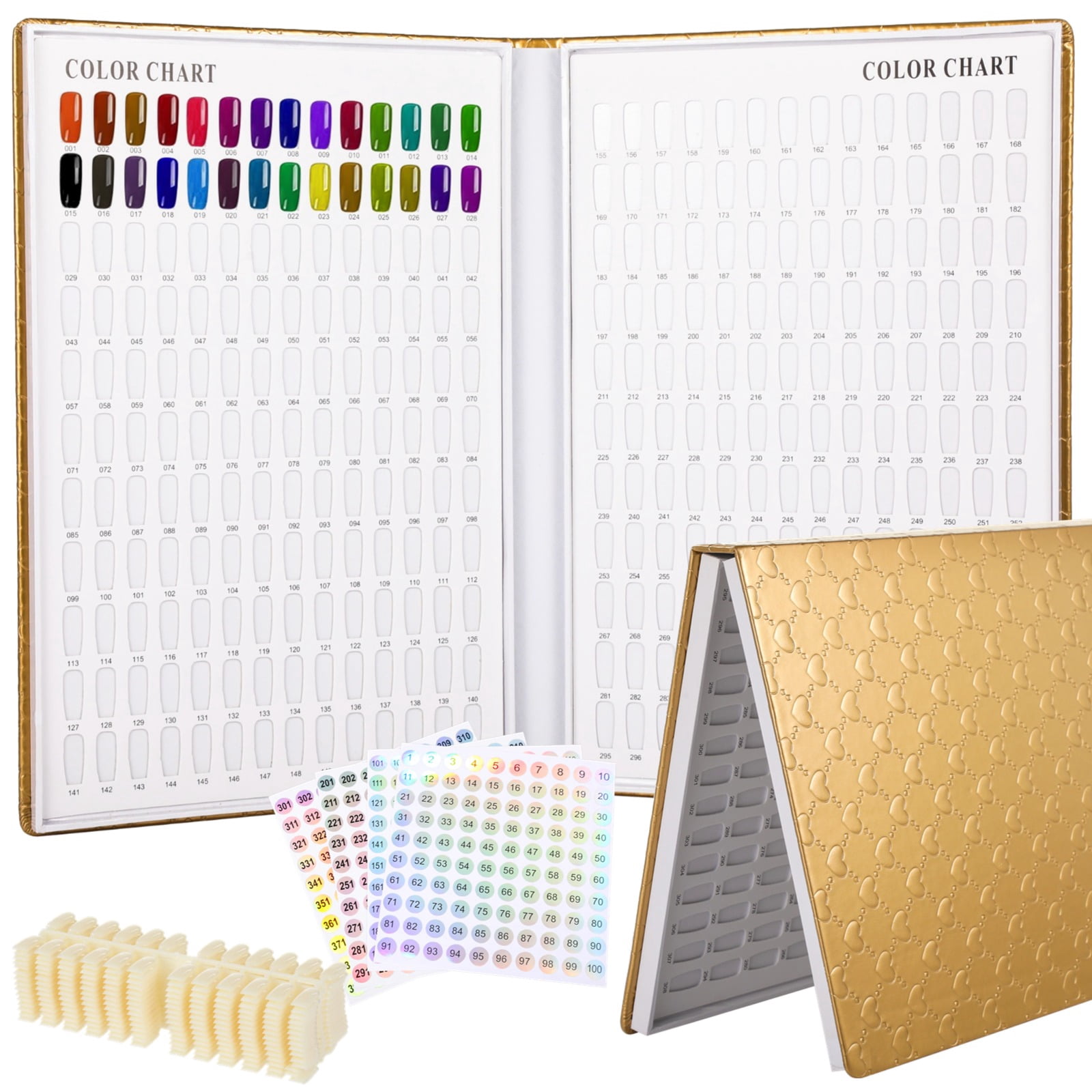 308 Nail Colors Display Book, Nail Gel Polish Organizer Book, DIY Nail Color Chart with 360 False Nail Tips & 1-400 Numbered Stickers