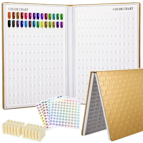 308 Nail Colors Display Book, Nail Gel Polish Organizer Book, DIY Nail Color Chart with 360 False Nail Tips & 1-400 Numbered Stickers