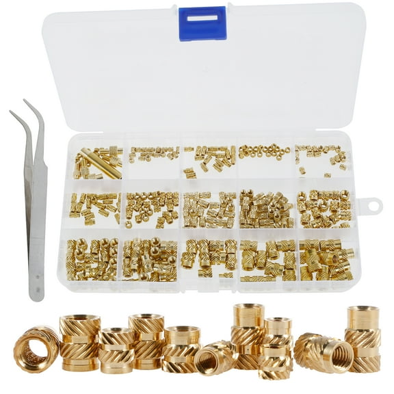 308Pcs Threaded Inserts Brass Heat Set Insert M2 M2.5 M3 M4 M5 M6 Metric Knurled Nuts Assortment Kit with Soldering Tips Heat Resistant Threaded Inserts for Plastic and 3D Printing