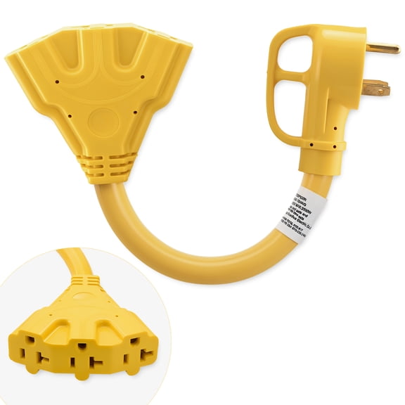 30A to 20A RV Power Distribution Adapter(110V),NEMA TT-30P Male to Three 5-15R/5-20R Female Outlets Suitable for RVs, Generators, and Household Outlets