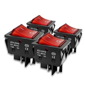 30A 250V AC DPST 4 Pin Rocker Toggle Switch, 4Pack Red Lighted on/Off T125 Toggle Switch Heavy Duty for Home Appliances