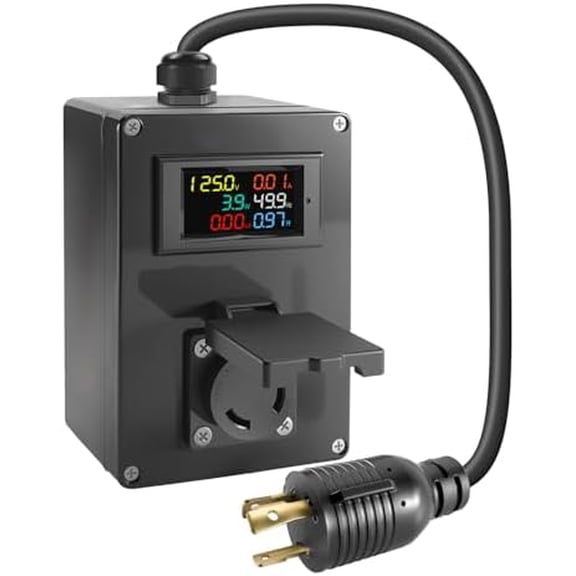 30A AC Power Meter, 125V L5-30P to L5-30R Generator Plug-in Energy Monitor with LCD Display, Voltage Current Wattage Frequency kWh Tester for Campsites and Home Backup Systems$$Tools & Hardware Other