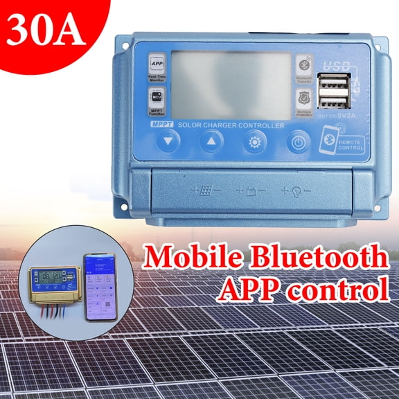 30A MPPT Bluetooth APP Solar Charge Controller Charger Fits for 12V-60V Battery Blue