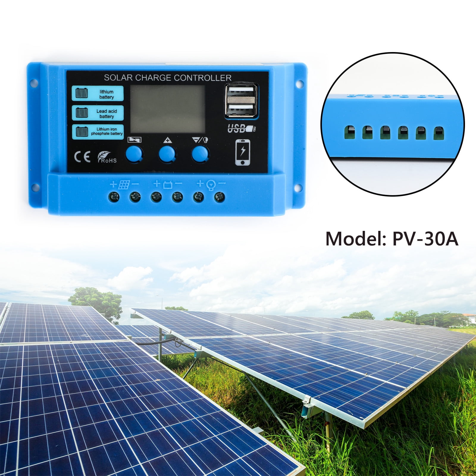 30A PWM Solar Charge Controller with LCD for Lifepo4 Lead Acid Gel Battery