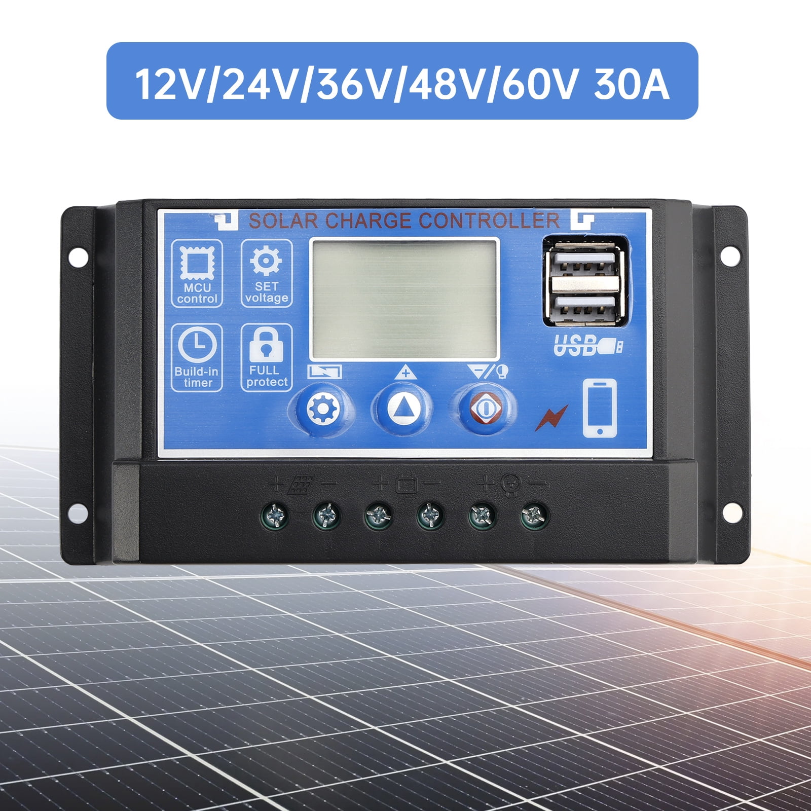 Solar Panel Controller White 30A PWM Solar Controller Mobile APP Intelligent Control 12V-60V Solar ...