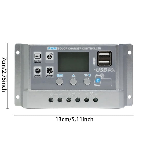30A Solar Charge Controller PWM 12V 24V Solar Panel Battery Charger Regulator with LCD Display,APP Communication,Dual USB,Battery 0V start,Charging Voltage Adjustable,fit for Lead-acid/Lithium